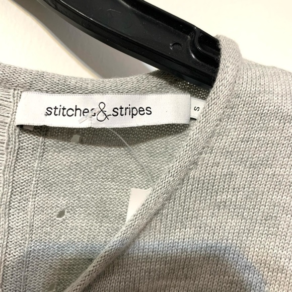 Stitches & Stripes Fringe Gray Knit Sweater open back distressed bohemian small - Picture 3 of 7